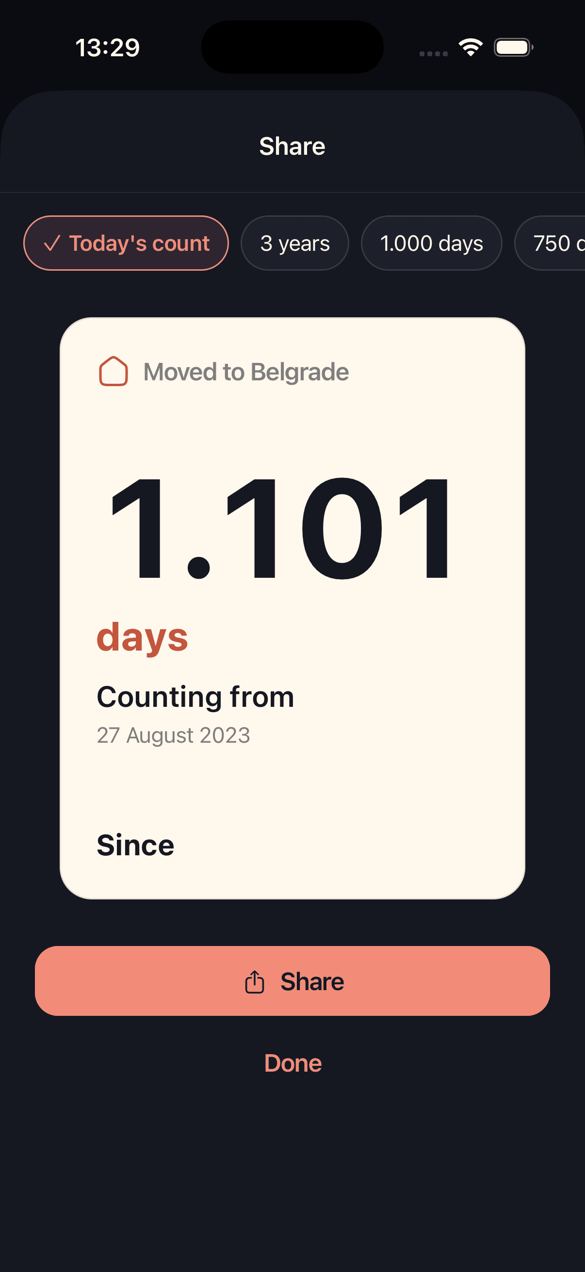 Share card generated from a Since counter