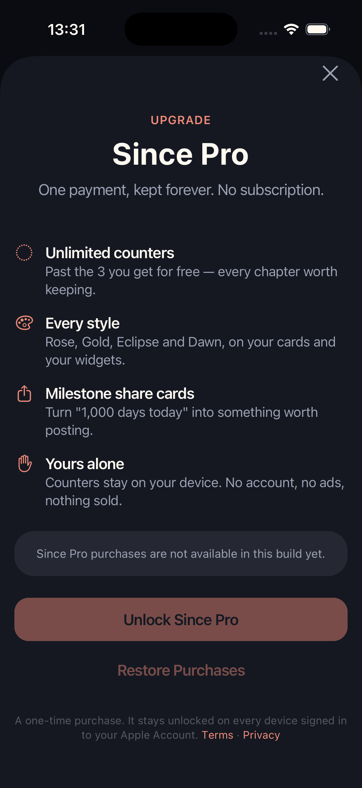 Since Pro upgrade screen