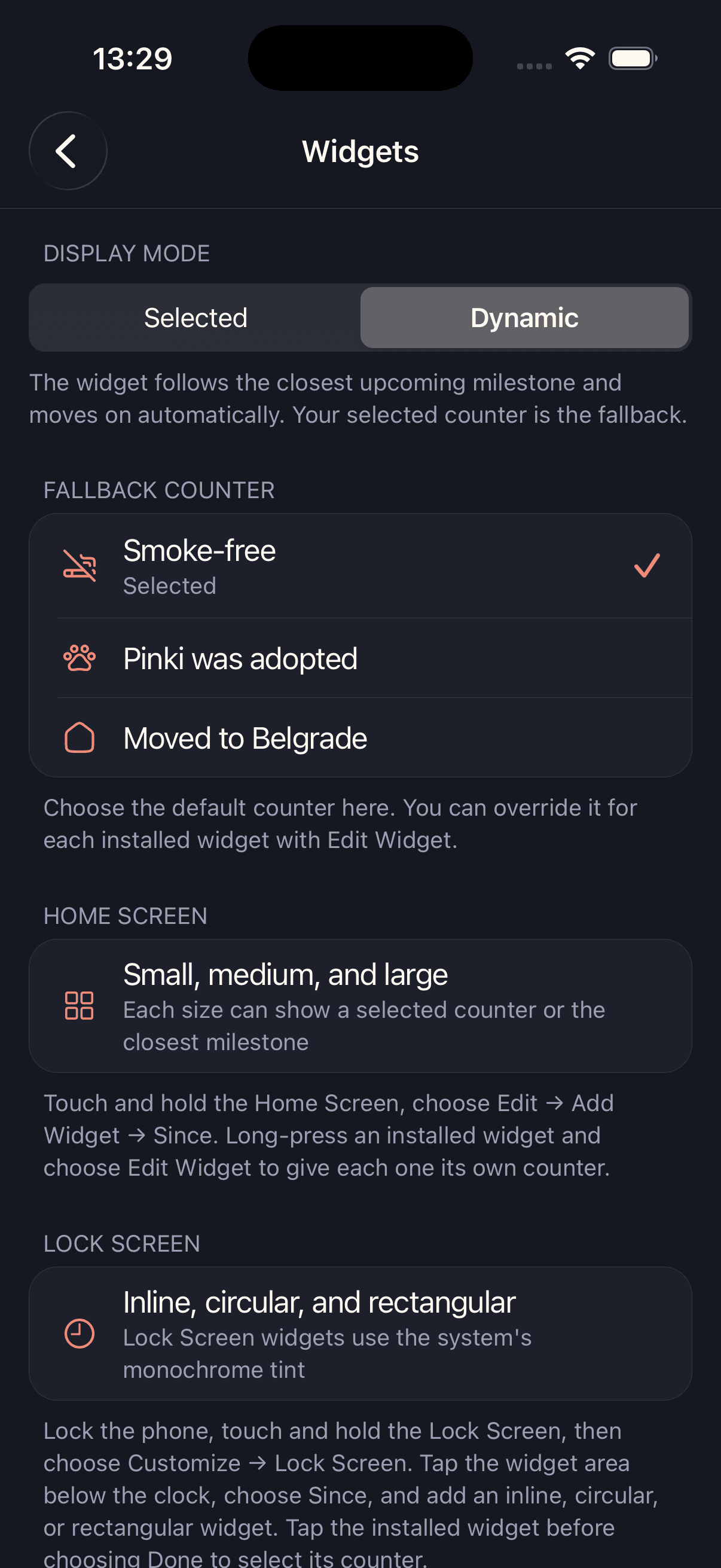 Since widget customization settings